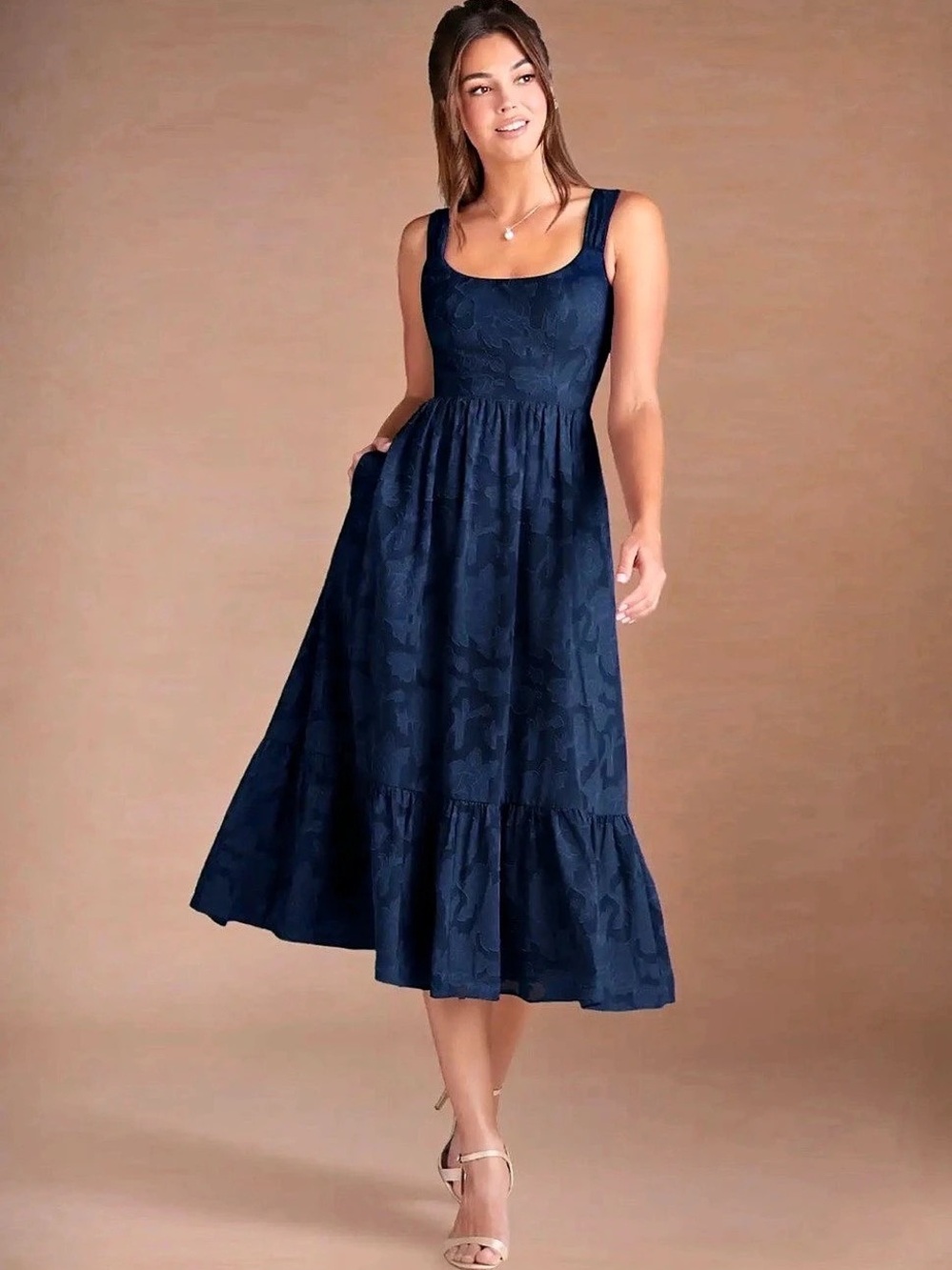 Azazie Juliette Floral Midi Dress in Blue Size Medium NWT
